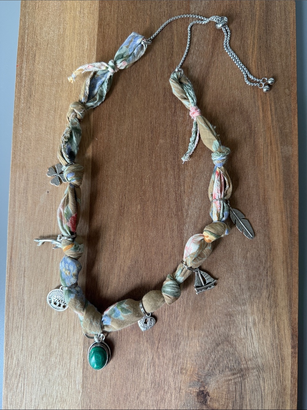 ⭐️ Handmade Bandana charm necklace -EAST COASTAL SLV- vintage adjustable